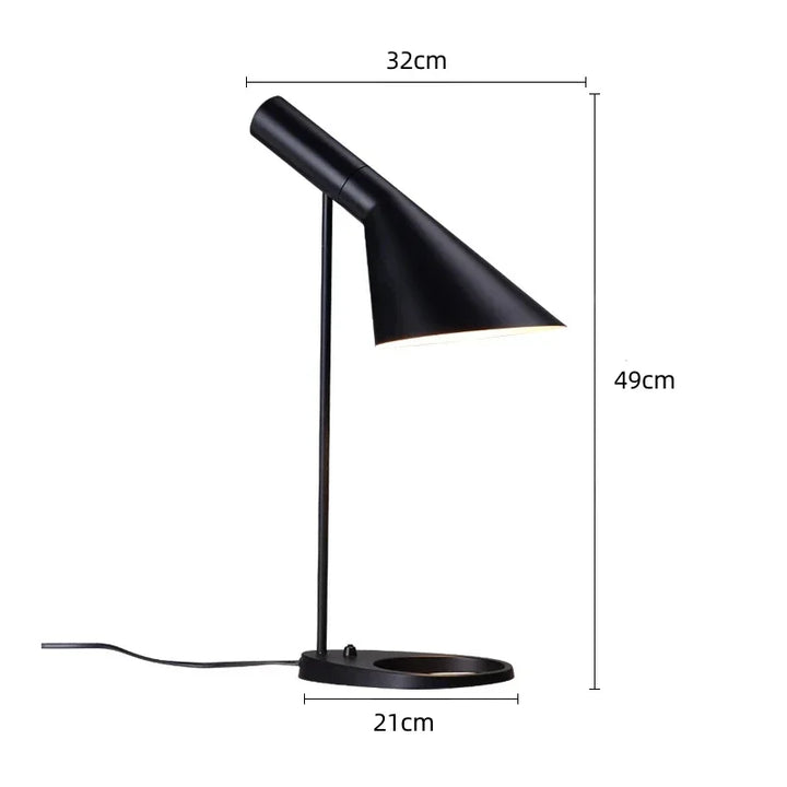 Black SPIRE industrial desk lamp, 49cm tall with 32cm shade and 21cm oval base.