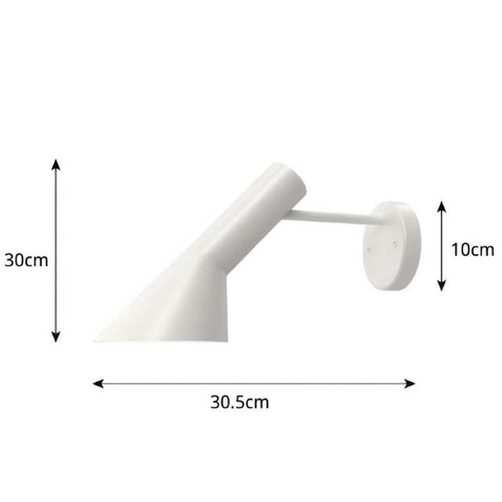 White wall lamp with dimensions indicated on a white background