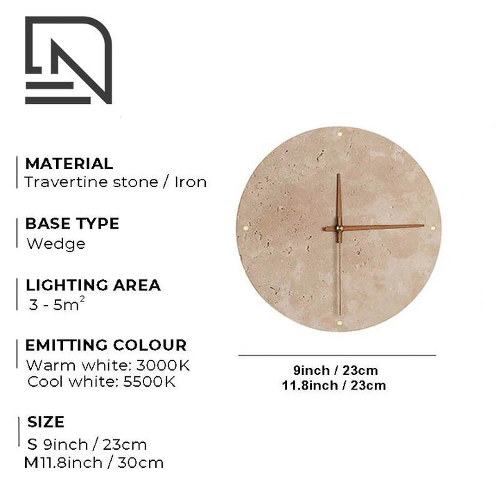 Modern stone wall clock with integrated LED light, combining minimalist design and functional lighting for contemporary interiors.