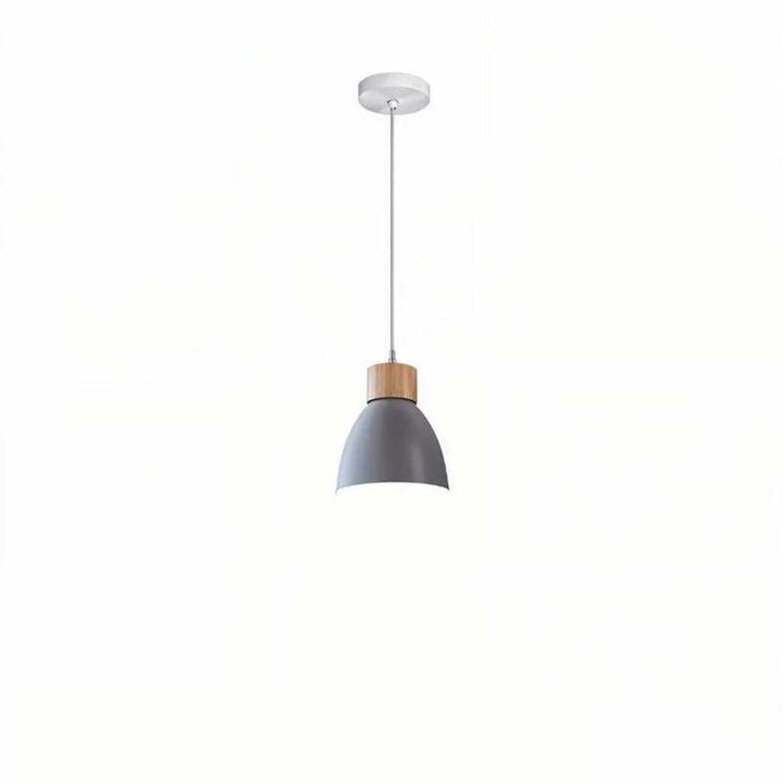 Single grey pendant light with wooden accent and adjustable cord