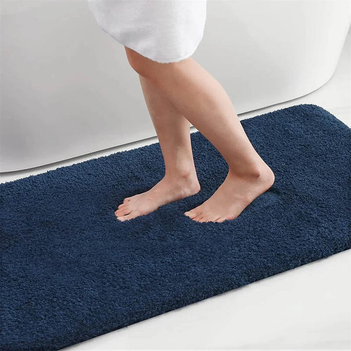 Long Navy absorbent soft bathroom mat  perfect for stepping out of the bath