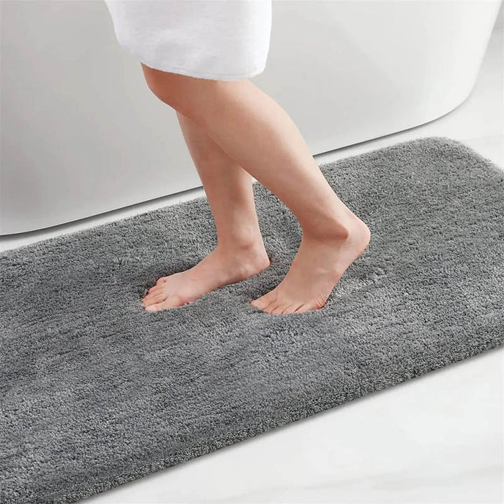 Long Grey non-slip soft bathroom mat  perfect for stepping out of the bath