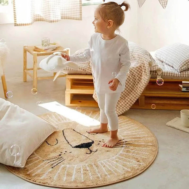 Child playing on the Nordic Essentials bunny rug, demonstrating its soft surface and suitability for safe playtime.
