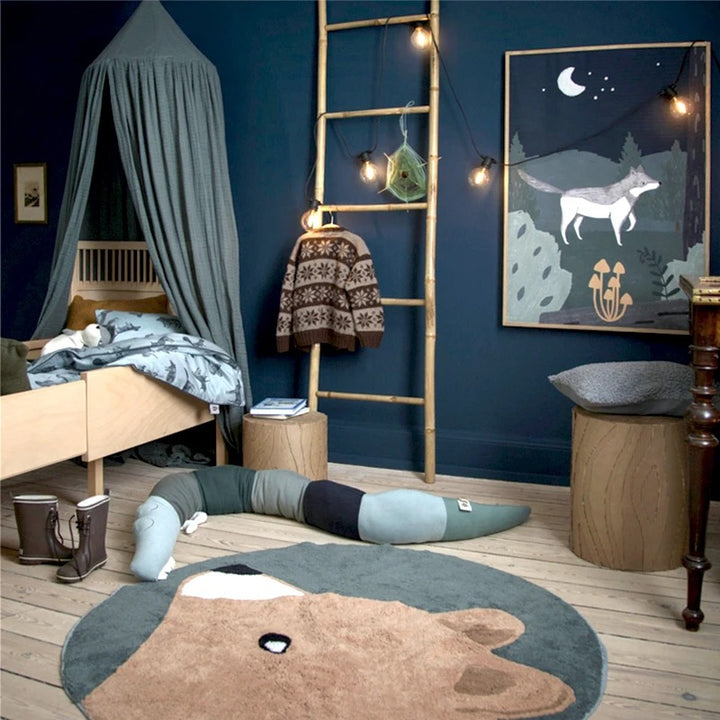 Bunny rug in a modern nursery setting, complementing Scandinavian-inspired décor with its pastel hues and whimsical design.