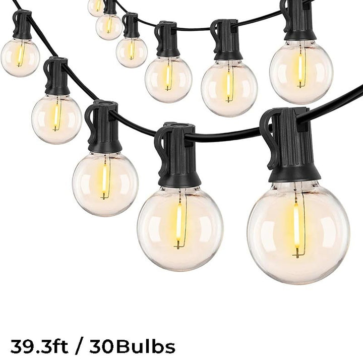 39.3ft solar string lights with 30 LED bulbs, waterproof and shatterproof for large garden areas.