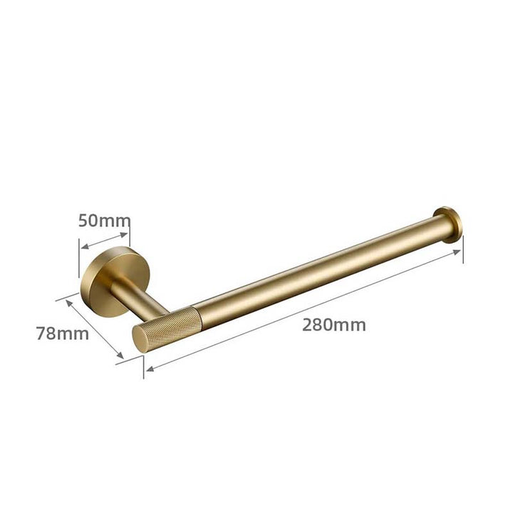 Gold door handle with dimensions labeled on a white background