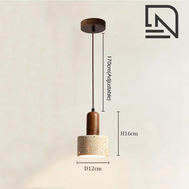 Pendant light with dimensions on a beige background