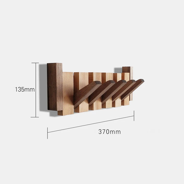 Wooden wall hook with dimensions on a white background