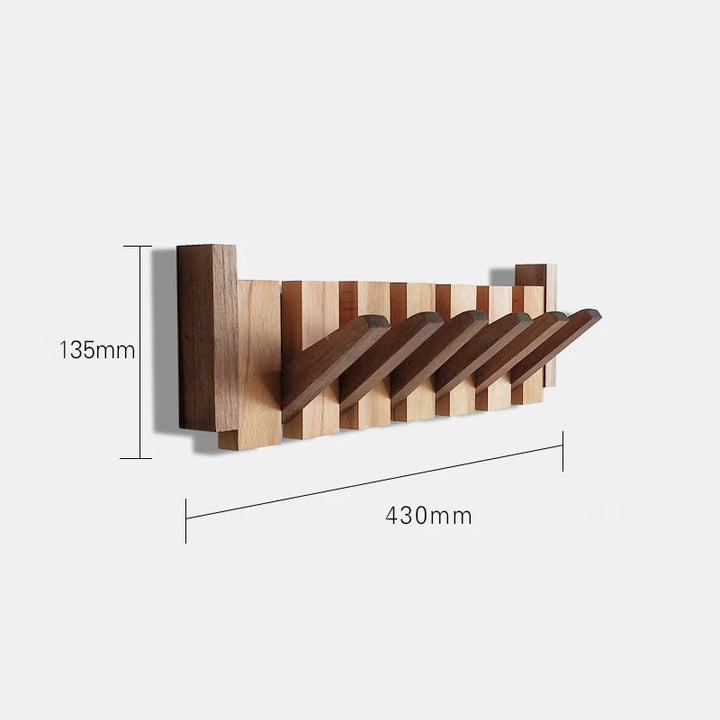 Wooden wall hook with dimensions on a white background