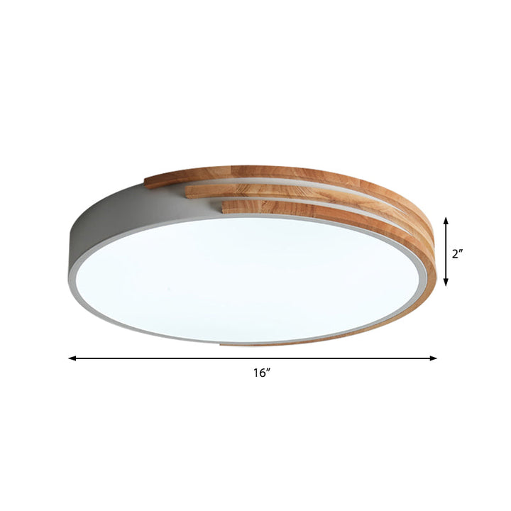 EIRA LED ceiling light 16 in (40.6 cm) diameter and 2 in (5 cm) height, wood and acrylic design