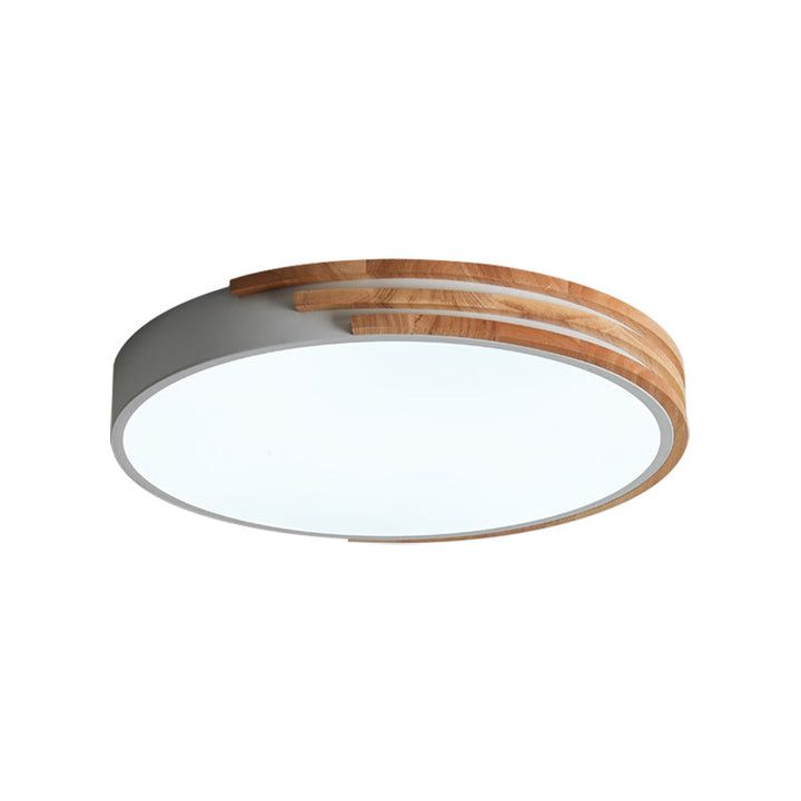 White and wood modern LED ceiling light with natural wood trim, Nordic home accessory