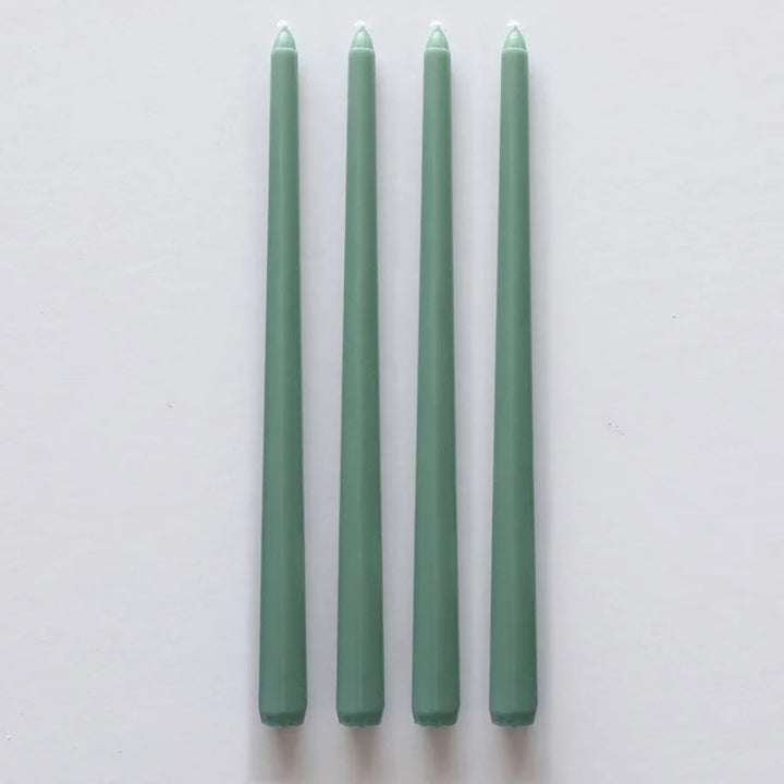 Sage green wax taper candles set, dripless smokeless for dining or mantel décor