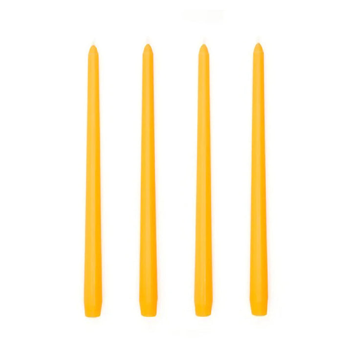 Golden yellow wax taper candles set of 4, dripless smokeless, dinner party and table décor