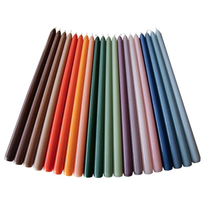 Assorted colour wax taper candles, dripless smokeless, dinner table and wedding décor