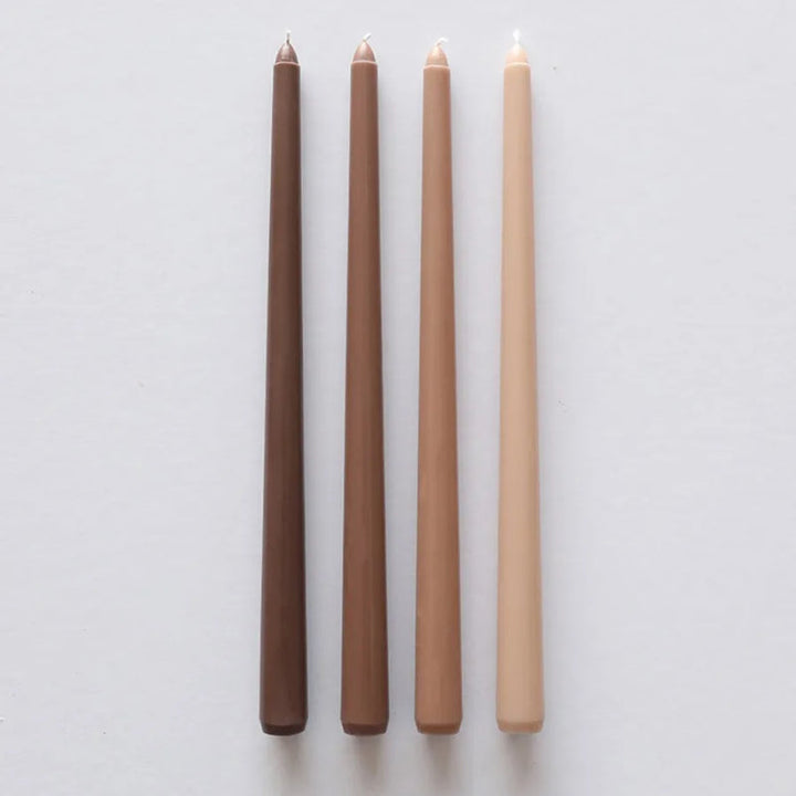 Neutral brown wax taper candles set, dripless smokeless for cosy home décor