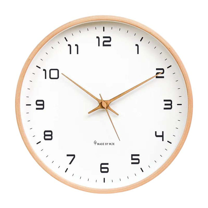 Kitchen Wall clock with wooden frame and white face on a white background