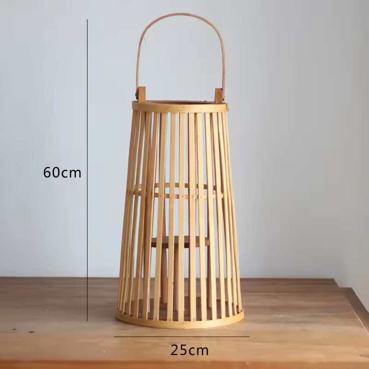 Tall bamboo candle holder 60 cm (23.6 in) high × 25 cm (9.8 in) wide with curved handle