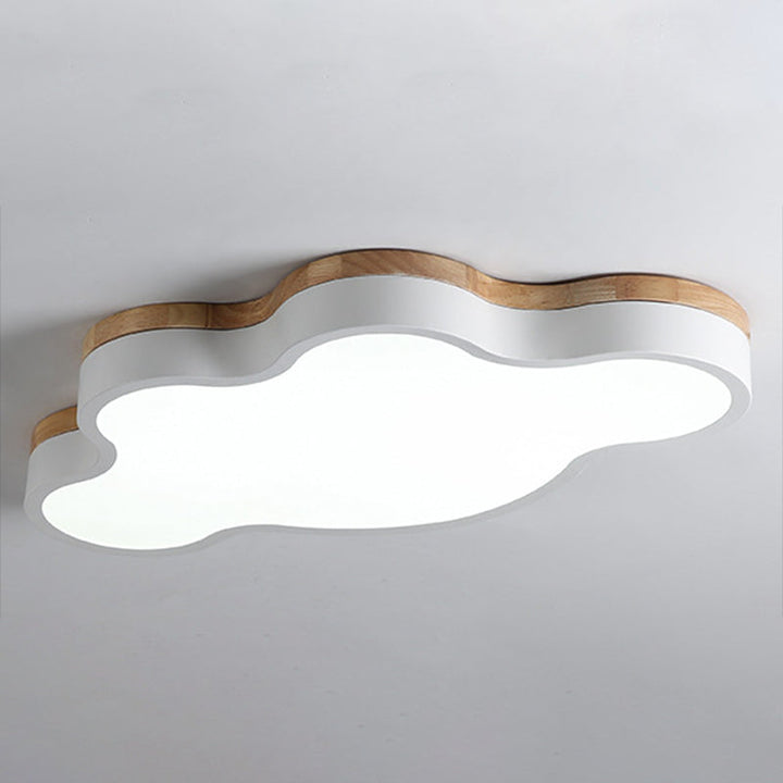 White Nordic cloud-shaped ceiling light with natural wood trim, offering a clean and calming Scandinavian look.